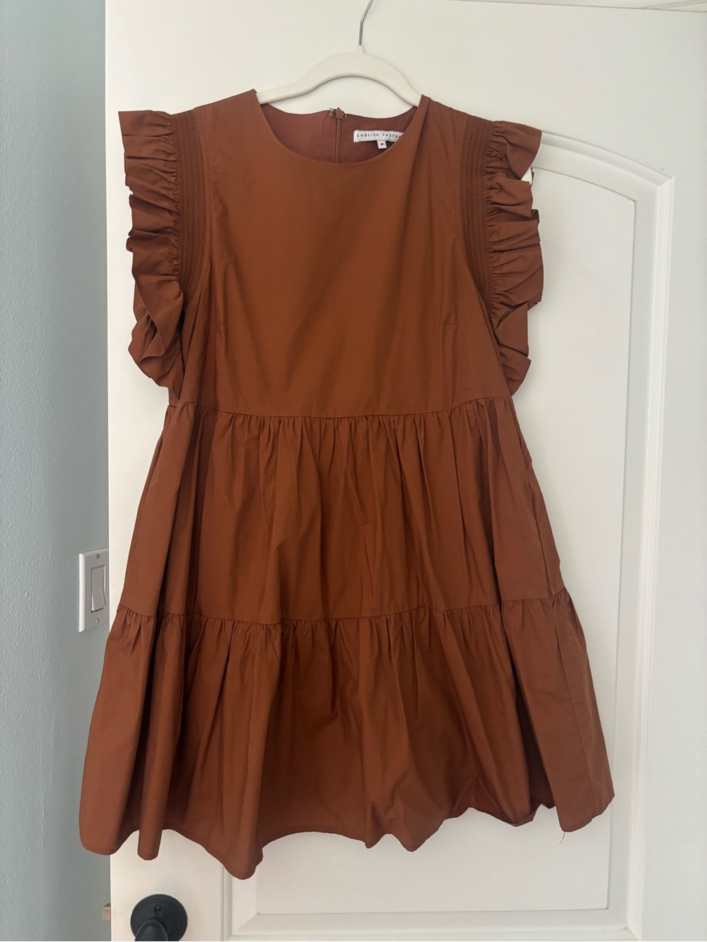 English Factory Tiered Ruffle Dress in Burnt Orange